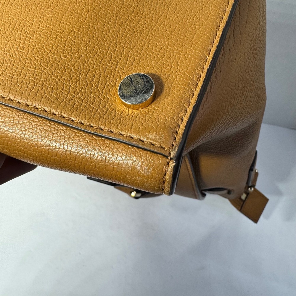 Michael Kors Hamilton Satchel Acorn Brown Pebbled Leather Gold Lock Hand Bag - Picture 13 of 16